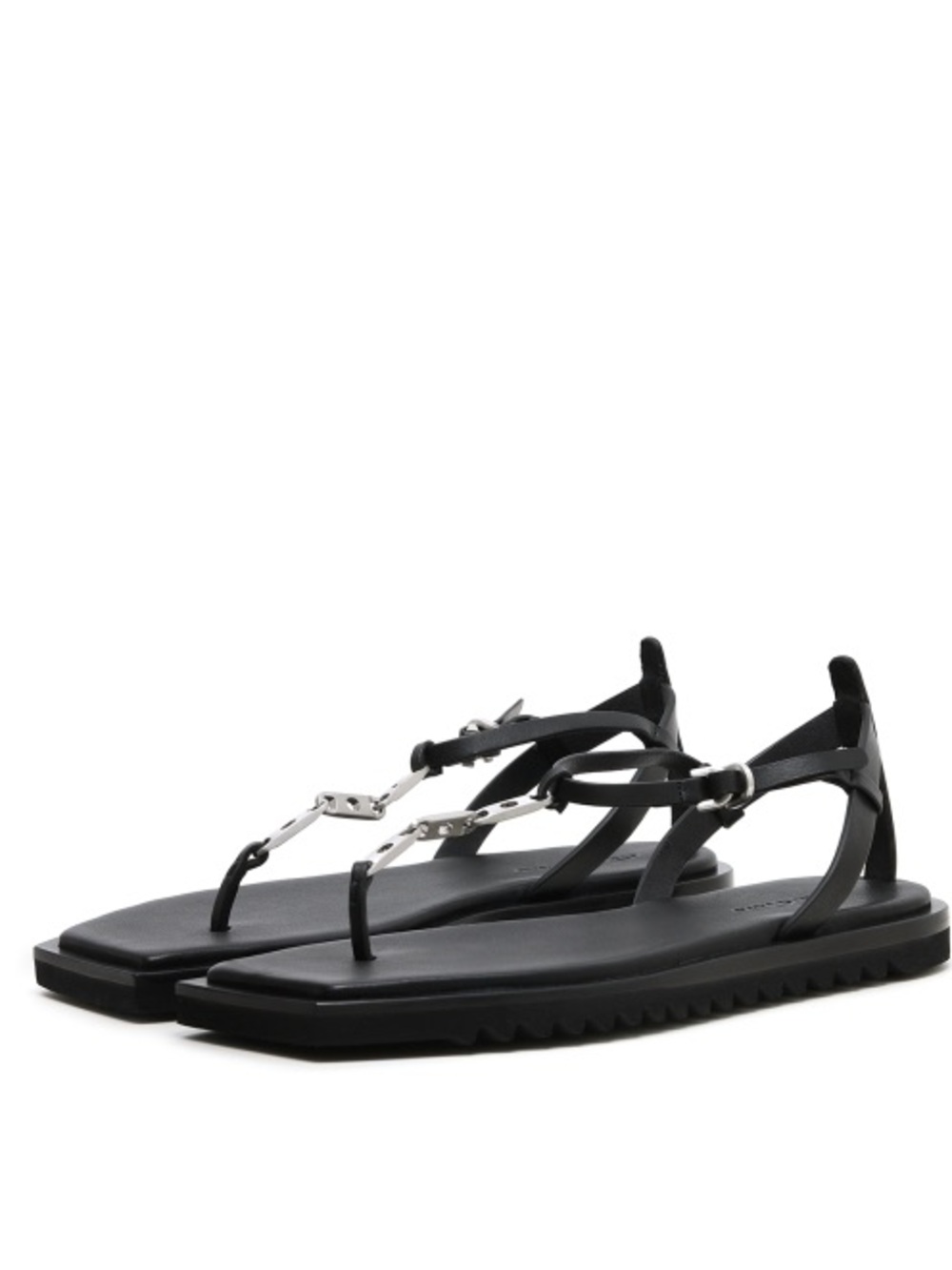 Rick Owens New Chain Black Leather Sandals Square Toe NWOB Sz 35/5